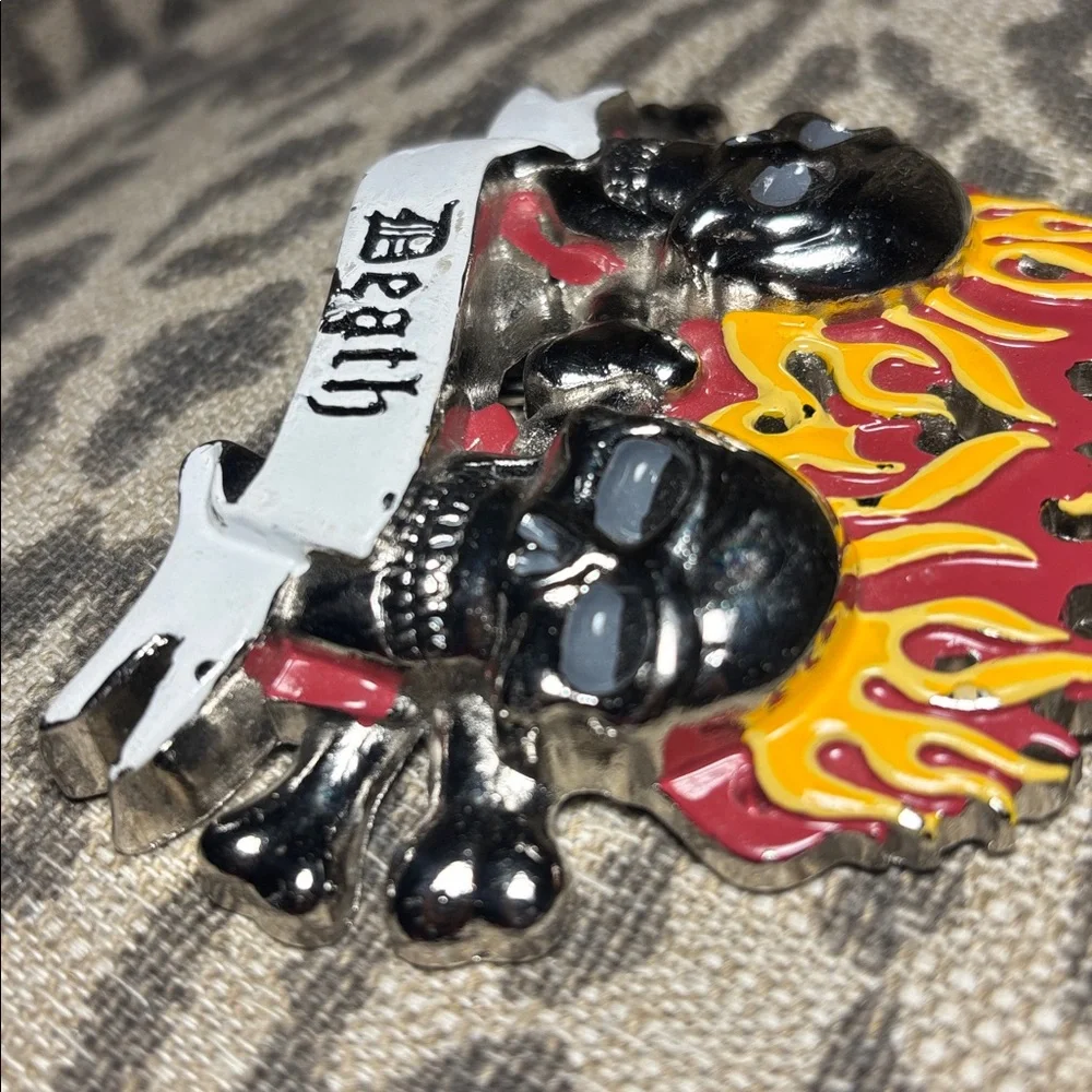 Skull & crossbone flame belt buckle punk biker goth belt buckle oversize buckle